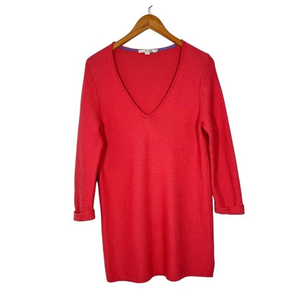 Boden Coral Pink Wool Cotton V-Neck Tunic Sweater US 6 Preppy Costal